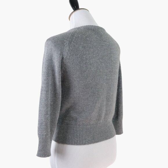 Sundance Size M Metallic Knit Crop Cardigan Sweater Button Gray - Picture 3 of 9